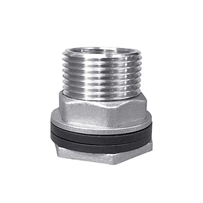 Beduan Stainless Garden Hose Bulkhead Fitting, 1 NPS Male to 3/4 GHT Female Bulkhead Water Tank Connector Thru-bulk Fitting for Rain Barrels, Aquariums, Sinks, Irrigation - size: 1 NPS Male x 3/4 GHT Female, style: PackOf 1