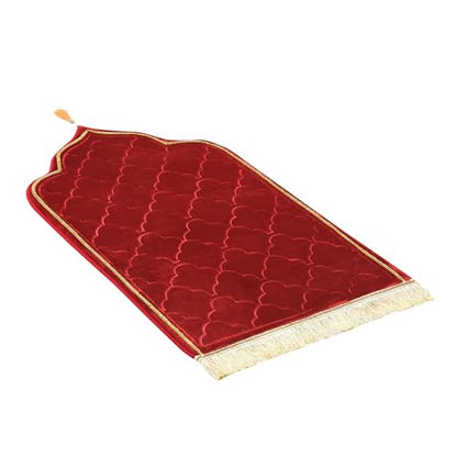 Muslim Prayer Mat, Soft Velvet Janamaz Sajada Carpet for Kids Men Women, Portable Prayer Rug with Tassel - Thick Islamic Prayer Mat Ramadan Eid Gift, Burgundy - color: Burgundy