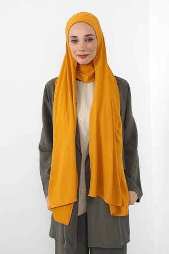Aisha's Design Neck-Covering Practical Jersey Hijab with Built-In Ninja Bonnet - color: Mustard Yellow