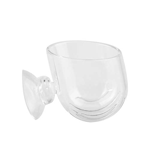 GLOGLOW Transparent Acrylic Fish Feeding Cup Red Feeder Glass Feeder with Powerful Suction Cup for Freshwater Saltwater Aquarium Tank