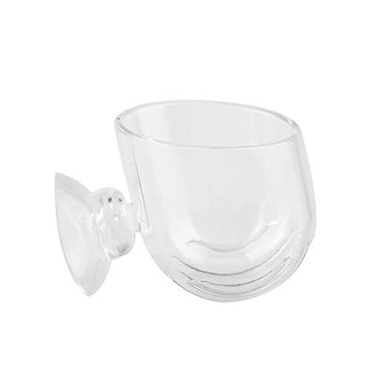 GLOGLOW Transparent Acrylic Fish Feeding Cup Red Feeder Glass Feeder with Powerful Suction Cup for Freshwater Saltwater Aquarium Tank