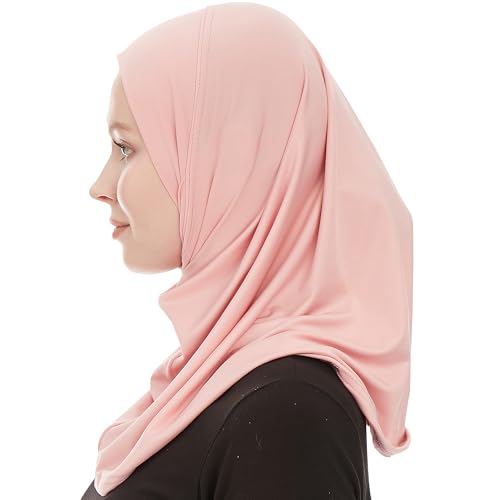 Plain Ready To Wear Amira Hijab for Women - Muslim Instant Amira Jersey Scarf – Soft Muslim One Piece Instant Hijab Headscarf - color: Bubblegum