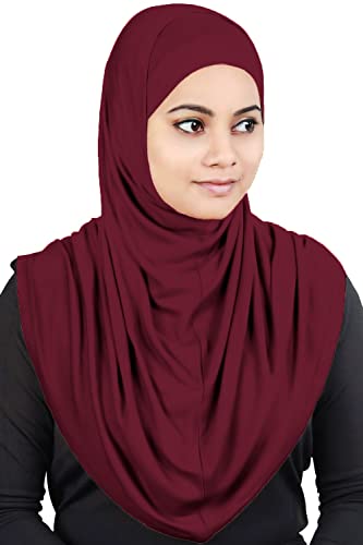MyBatua Women's 2-Piece Al-Amira Hijab with Under Scarf/Cap/Bonnet in Soft Viscose Jersey, Ready to Wear HJ-129 - color: Maroon