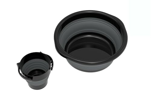 The Collapsible Negel Vasser Set | Netilat Yadayim | Shissel and Kvort |Compact, Versatile, Foldable, Folding Durable Washing Basin and Cup, Bowl & Cup and Cover. (Black)