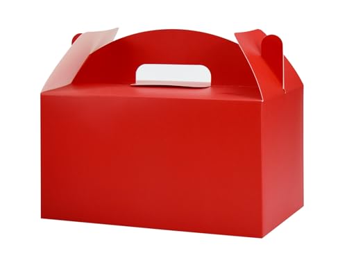 Papertide Red Gable Box with Handles, 30 Pack 9.45×5×5 inch Sturdy Colorful Cardstock treat Boxes for Christmas Birthday Party Favors, Premium Presentation Boxes with Lids - color: Red