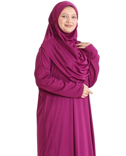 Prien Muslim Dress For Women With Hijab, Abaya, Instant Prayer Clothes Set, Islamic Wear, Dubai Kaftan Jilbab Burqa - color: Fuchsia, size: 3X-Large-6X-Large
