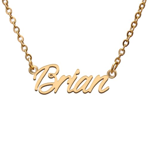 Name Tag Necklaces for Her His Friends Familys Relationship Memory Jewelry Gift - style: Gold Color- Brian