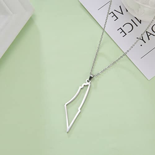 Stainless Steel Palestine Map Outline Pendant, Hollow Country Map Necklace For Adults - color: Steel A