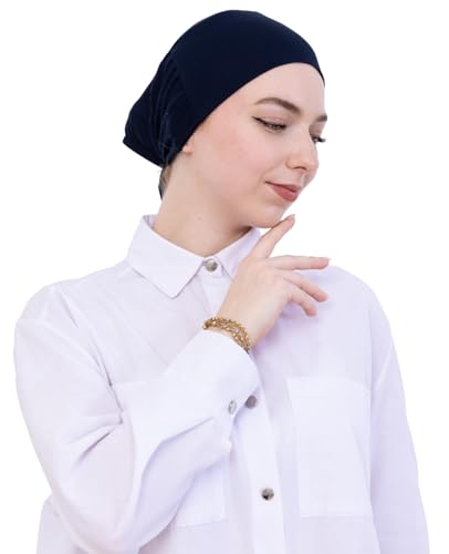 Prien Soft Undercap Hijab for Women, Cotton Islamic Bonnet, Muslim Head Scarf Inner Cap for Prayer Wear, Turban Hat Ramadan - color: Navy Blue