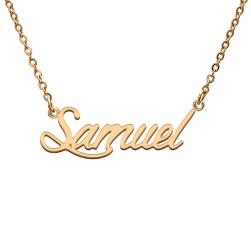 Name Tag Necklaces for Her His Friends Familys Relationship Memory Jewelry Gift - style: Gold Color- Samuel