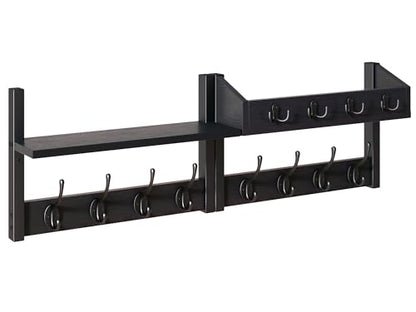 YMYNY 31.5" Coat Rack Wall Mount with Shelf, 4 in 1 Key and Coat Hanger with 12 Metal Hooks, Wall Shelf with Hooks & Mail Holder for Living Room, Bedroom, Black, HWS007B-2 - color: Black, size: 31.5" - 4-in-1