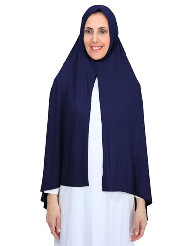 Non-See Through Instant Jersey Cotton Hijab Scarf for Women, Ready to Wear Muslim Head Scarf - color: Navy Blue