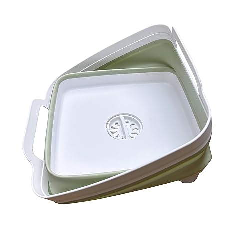 9L (2.4Gal) Dish Basin Collapsible with Drain Plug , Space Saveing Kitchen Storage Tray Dish Wash Basin, Portable Dish Tub, Foldable Dishpan for Camping ,RV,Green - color: Light Green