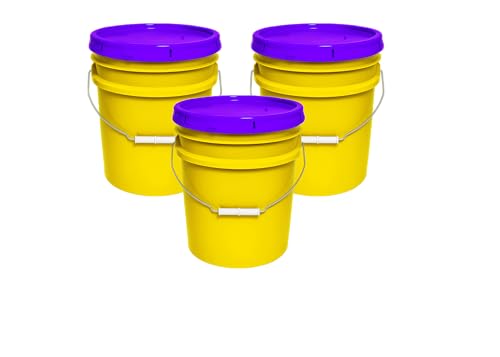 5-Gallon Bucket with Airtight Lid – Made in USA, Food Grade BPA Free Plastic, Heavy Duty Multi-Use, Metal Handle with Grip, Stackable Storage – Yellow, 3 Pack - color: Yellow, size: 3