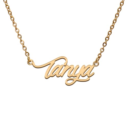 Name Tag Necklaces for Her His Friends Familys Relationship Memory Jewelry Gift - style: Gold Color- Tanya