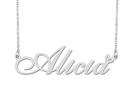 Aoloshow Personalized Heart Name Necklace Gold Custom Any Names Stainless Steel Jewelry for Womens Graduation - style: Alicia - Silver