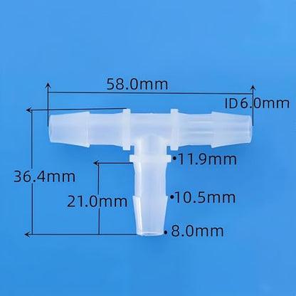 3 Way Tee Connector Equal Barbed T-Fitting 3 Way Hose Barb Adapter for Laboratory Biochemical Analytical Instruments Food Machinery Aquarium Equipment 100pc/pk (7.9mm 5/16'' Cir) - size: 7.9mm 5/16'' Cir