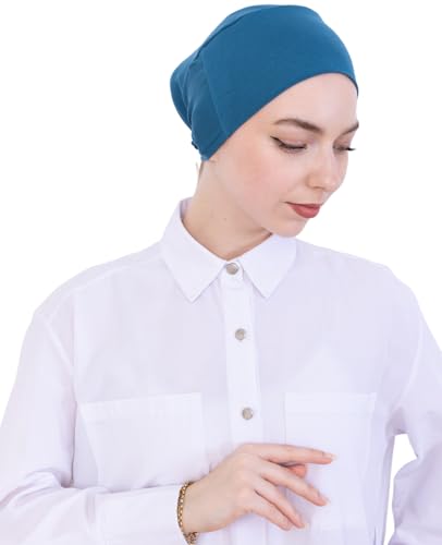Prien Soft Undercap Hijab for Women, Cotton Islamic Bonnet, Muslim Head Scarf Inner Cap for Prayer Wear, Turban Hat Ramadan - color: Turquoise