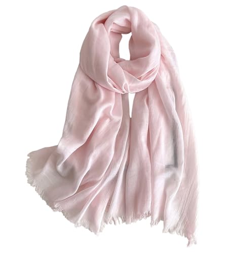 Solid color cotton and linen scarf, wrinkled all season versatile long sunscreen fashionable shawl - color: Light Pink