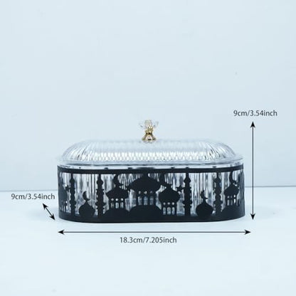 Ramadan Home Decoration, Eid Mubarak Metal Food Trays with Lid, Ramadan Metal Serving Dishes for Eid Mubarak, Metal Eid Mubarak Tray for Table Party