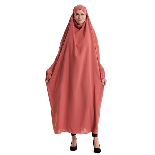 Lmdudan Muslim Women Islamic Full Cover Prayer Dress Long Sleeve Loose Abaya Hijab Outfit 2026 Ramadan Modest Prayer Clothes - color: Red, size: Large