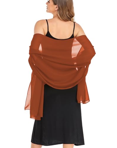 Shawls and Wraps for Evening Dresses Sheer Chiffon Women Elegant Soft Silky Wraps Wedding Bridal Scarf - color: Burnt Orange, size: 79*26‘’