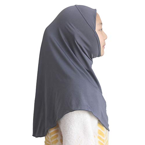 Girls Hijab Muslim Scarf for Kids – Ready to Wear, Solid Color, Soft & Breathable Daily Headwear for Ages 6-11 - color: Gray
