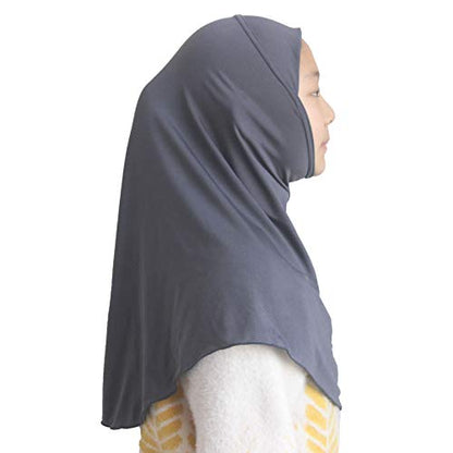 Girls Hijab Muslim Scarf for Kids – Ready to Wear, Solid Color, Soft & Breathable Daily Headwear for Ages 6-11 - color: Gray