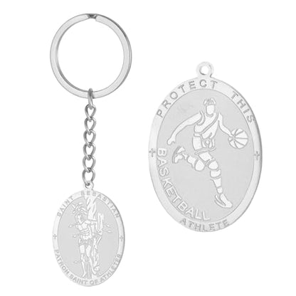 Dreamtimes St. Sebastian Medal Keychain for Men Women Stainless Steel Religious Saint Patron of Athletes Catholic Keychain - style: Basketball-s