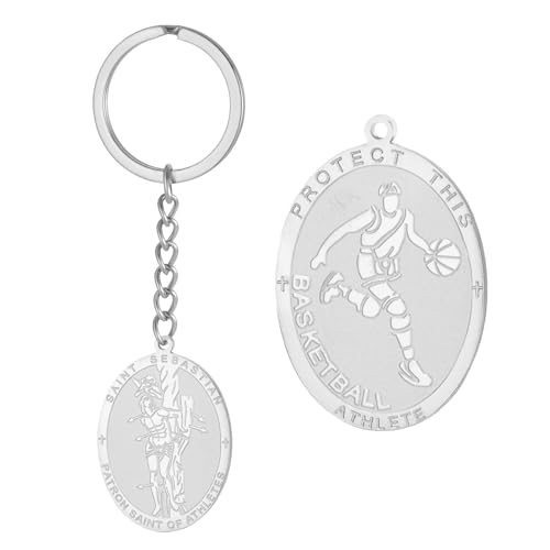 Dreamtimes St. Sebastian Medal Keychain for Men Women Stainless Steel Religious Saint Patron of Athletes Catholic Keychain - style: Basketball-s