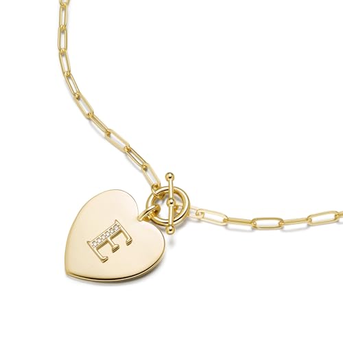 14K Gold Filled Heart Initial Necklace for Women, Dainty Alphabet Pendant Necklace with Paperclip Chain, Hypoallergenic Jewelry Gift for Her - color: Letter E
