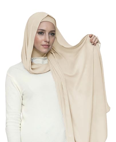 Lina & Lily Flowy Chiffon Instant Hijab Scarf Attached Jersey Ninja Undercap Full Coverage for Muslim Women - color: Beige