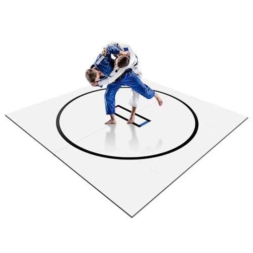 Wrestling Mats for Home, 10x10 Jiu Jitsu Mats with Rollable Design, Waterproof Pvc Gymnastics Mat with 3cm Foam Protection for Tumbling Yoga Bjj Mma Grappling Judo Boxing Martial Art - color: White