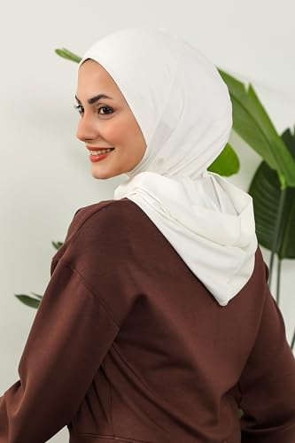 Aisha's Design Full Coverage%95 Cotton Bonnet for Women, Ready-to-Wear Hijab Bonnet Headscarf with Neck Coverage - color: Ivory