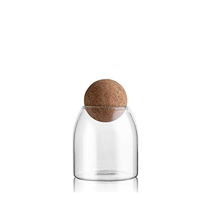 500ML/16Oz Clear Glass Storage Cute Canister Holder Ball Wood Cork Top, Modern Decorative Cylinder Container Jar with Round Lid for Coffee, Spice, Candy, Salt, Cookie Cool Terrarium Bottle - size: 500 mL