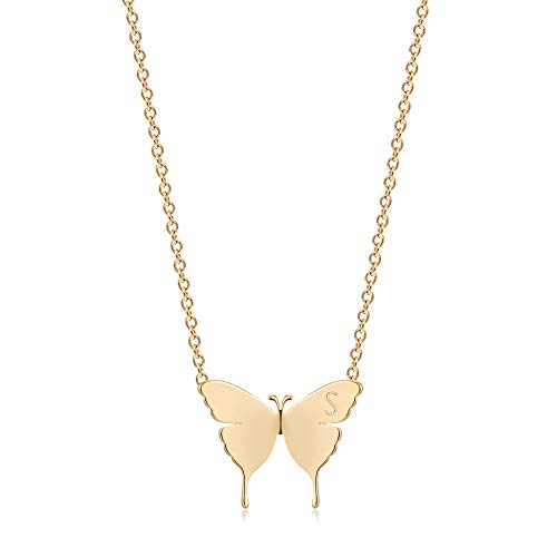 MEVECCO Dainty Polished Butterfly Initial Necklace for Women - style: S