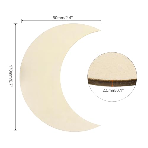 PATIKIL 6.7"x2.4" Wooden Moon, 10 Pack Unfinished Wood Moon Blank Wooden Cutouts Ornaments Natural Wood Pieces for Christmas Party Craft Projects - size: 6.7"x2.4"