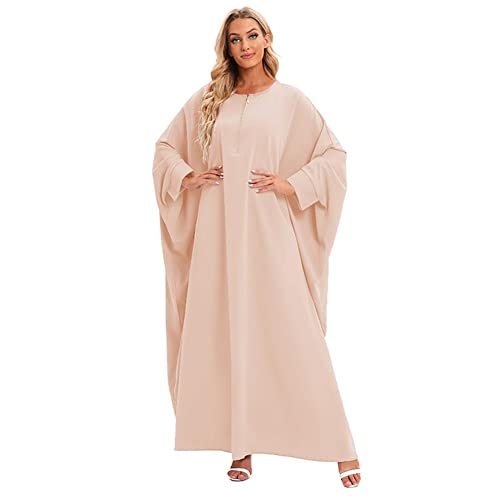 Women's One-piece Prayer Dress Muslim Abaya Dress Islamic Maxi Abaya Kaftan - color: Beige
