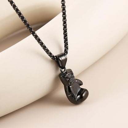 HZMAN Men Women Punk Stainless Steel Boxing Glove Chain Pendant Necklace - color: PHL4:13 Black