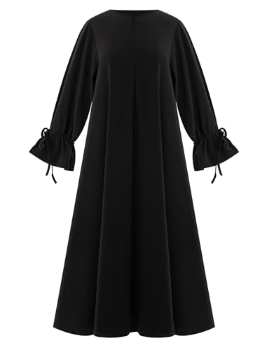 ODIZLI Women's Abaya Muslim Long Sleeve Tie Cuffs Prayer Dress Arabic Kaftan Dubai Turkey Islamic Dresses - color: Black, size: Small