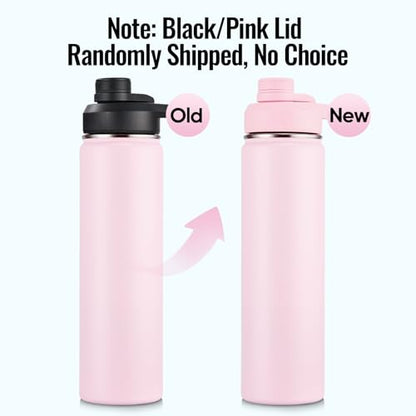 Fijinhom Insulated Water Bottle with Handle, 304 Stainless Steel Water Bottles with Wide Mouth, Double Wall Vacuum Sports Water Bottle, BPA Free, Keep Cold and Hot, 24 Ounces, Pink - color: Pink, size: 24 Ounces
