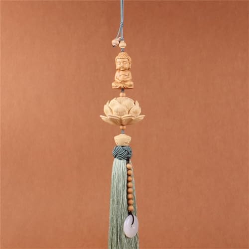 Chinese Lucky Knot Car Interior Tassel Hanging for Gifts Decoration Vehicle Amulet Accessory Rearview Mirror Wood Pendant Craved Buddha Hanging Ornament for Luck Safety Lotus - color: Lotus & Buddha