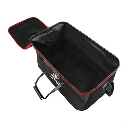 Eva Folding Fishing Bucket Portable Live Fish Box With Mesh Cover Adjustable Shoulder Strap Collapsible Bait Holder For Camping Hiking Outdoor Water Storage Black(45cm) - size: 45cm