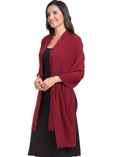 Chiffon Shawl and Wraps for Women Warm Scarves Wedding Evening Bridal Scarfs Pashmina Shawls - color: Wine Red