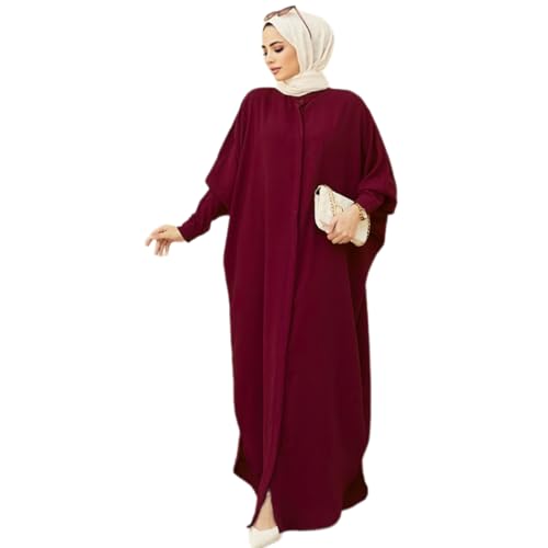 FYMNSI Abayas for Women Muslim Dress Modest Maxi Robe Abaya Kaftan Dresses Eid Prayer Clothes Arabian Islamic Dubai Outfit - color: Red Wine