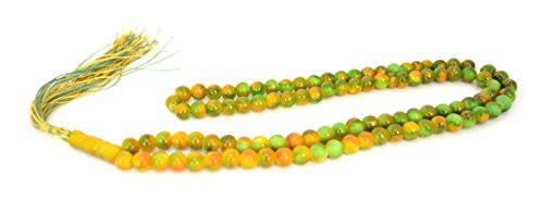 Islamic Prayer Beads - Misbaha Tasbih 99 Glass Bead Necklace - color: Spring Green W/ Green and Yellow Tassel