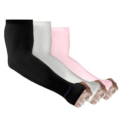 Achiou Arm Sleeves for Men Women, Sun Sleeves UV Protection Cooling Sports - color: 3 Pairs: Black,grey,pink