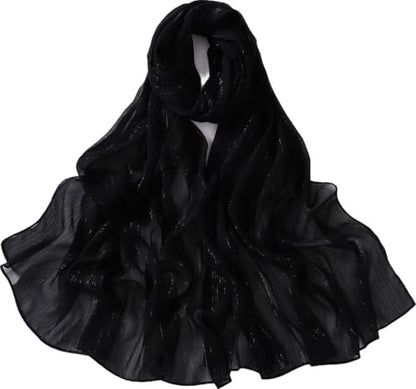 Women Hijab Chiffon Head Scarf Lightweight Shimmer Scarves Crepe Wedding Shawls and Wraps for Evening Dresses Shiny - color: Black