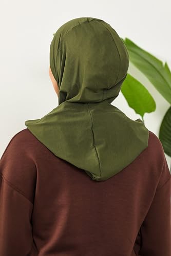 Aisha's Design Full Coverage%95 Cotton Bonnet for Women, Ready-to-Wear Hijab Bonnet Headscarf with Neck Coverage - color: Army Green