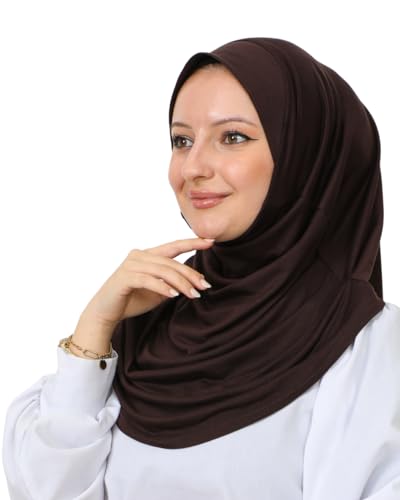 Prien 여성용 플레인 레디 투 웨어 히잡, 무슬림 인스턴트 터번, 부드러운 저지 스카프, 이슬람 의류, 롱 히잡, 아바야 - color: 브라운.